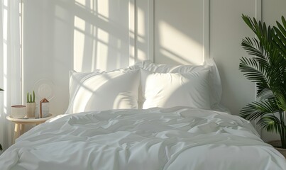 Bright bedroom with a blank pillowcase