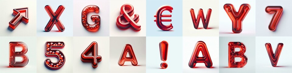 Red transparent glass 3D Lettering Typeface. AI generated illustration