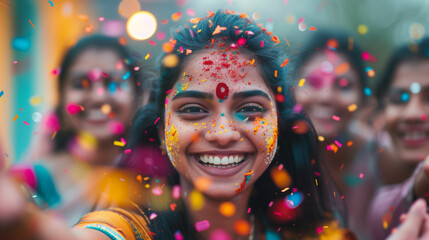 Group of people covered in colored confetti