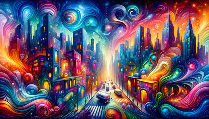 Colorful, psychodelic cityscape