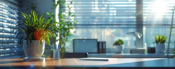 Bright office with an empty pen holder