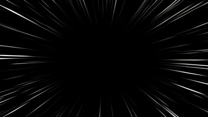 Obraz premium White radial speed lines. Manga and anime style comic speed lines on black. Moving with the speed of light. Fast action and superhero moving concept. Comic background. Velocity lines.