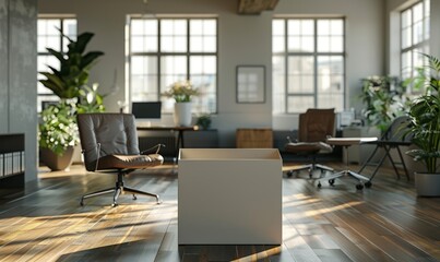 Modern office with an empty storage box