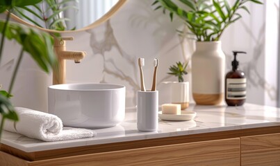 Elegant bathroom with an empty toothbrush holder