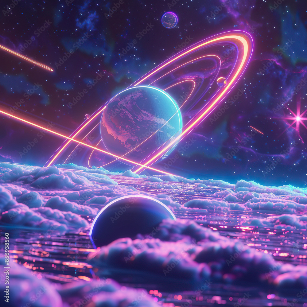 Wall mural i imagine a captivating image of a planet floating in space, surrounded by a nebula, against a deep 