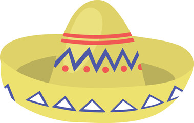 Flat isolated sombrero straw hat. Cartoon traditional Mexican hat illustration vector.