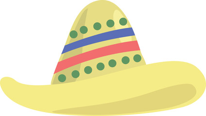 Flat isolated sombrero straw hat. Cartoon traditional Mexican hat illustration vector.