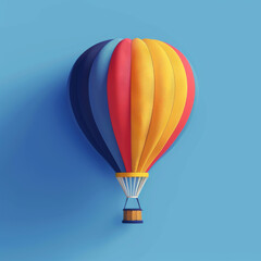 Fototapeta premium Brightly colored hot air balloon floating against a clear blue sky, representing adventure and travel.