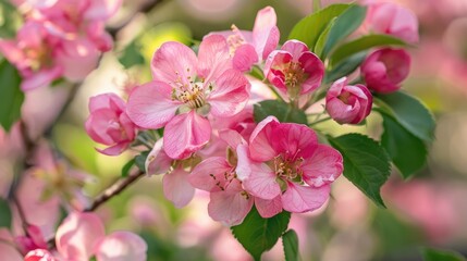Naklejka premium Pink flowers blossom in the garden during the spring season