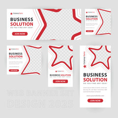 Web banner set design template, Horizontal header web banner. Modern Red cover header background for website design, Social Media Cover ads banner