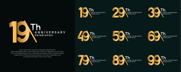 Naklejka premium anniversary logotype vector set. gold and silver color with slash for celebration day