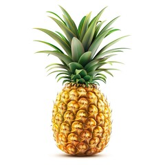 Fototapeta premium High-definition realistic illustration of a fresh pineapple, featuring vibrant tropical colors, isolated on a white background.