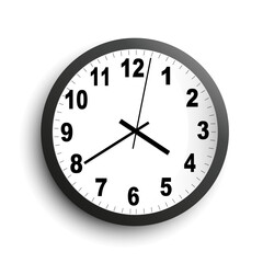 Vector black round wall clock. Vector illustration