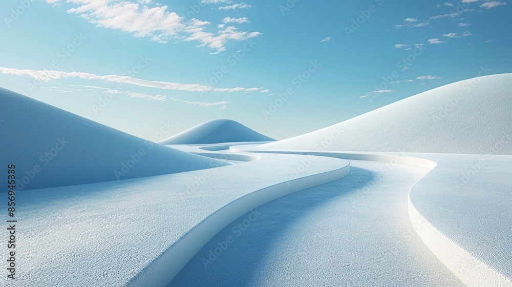 Canvas Prints A snowy landscape with a long, winding road that runs through it