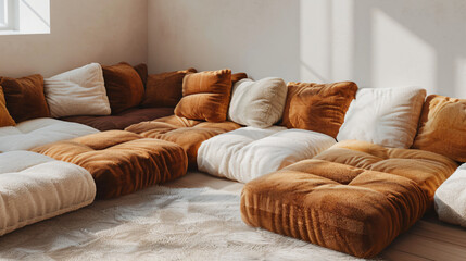 Cozy Living Room with Plush Cushions and Pillows.