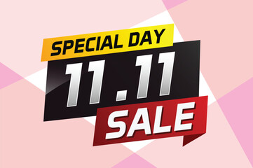 11.11 Special day sale word concept vector illustration with ribbon and 3d style for use landing page, template, ui, web, mobile app, poster, banner, flyer, background, gift card, coupon

