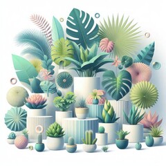 Tropical house plant set in a modern pot or vase isolated on white background