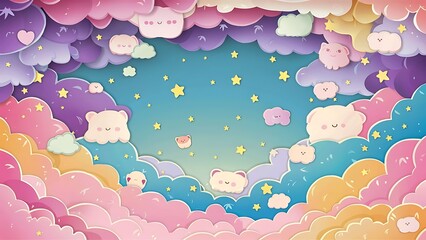 Fototapeta premium Colorful Sky with Clouds and Stars Background in a paper cut wallpaper