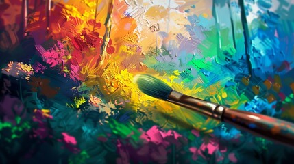 Brush painting a colorful picture