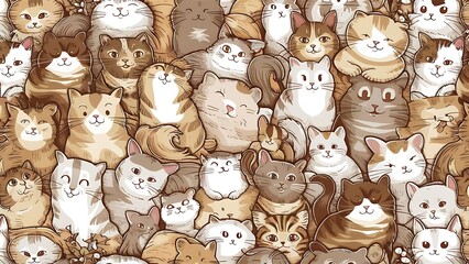 Cute drawing of cats in seamless pattern wallpaper