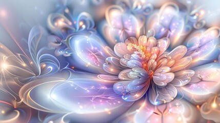 Ethereal digital flowers glowing with radiant light
