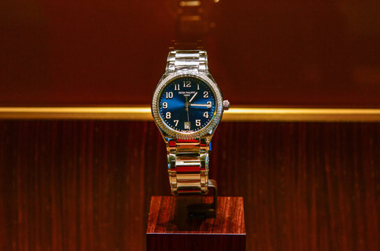 BANGKOK, THAILAND - June 2, 2024 :Patek Philippe  Twenty-4 Automatic self-winding stainless steel Swiss watch displayed in a store	