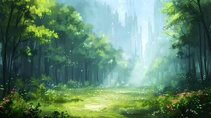 Obraz premium Traditional forest and trees illustration poster background