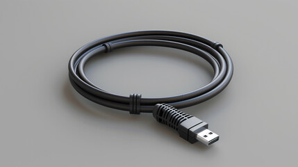 Fototapeta premium black network cable isolated on gray 