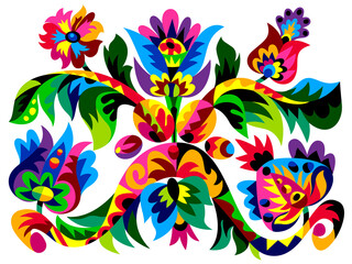 Floral pattern. Colored ornament. Folk art. Floral abundance. Ukrainian style. Samchinskaya painting. Ukrainian flavor.