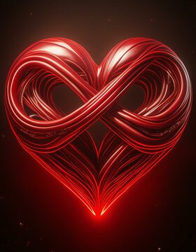 Red heart with infinity sign eternal love message romantic I love you Valentine&rsquo;s Day valentine endless forever infinite endless timeless anniversary black background isolated glowing glow light