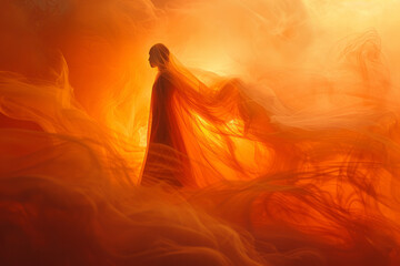 Fototapeta premium Serene ascension of a figure with a soft, glowing aura,