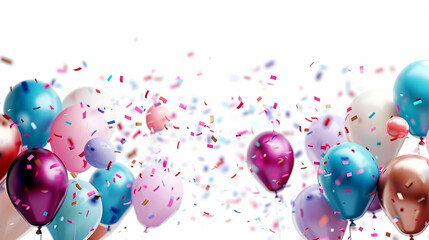 Colorful Birthday Party Background with Balloons, Cake, and Confetti for Joyful Celebrations and Festive Events