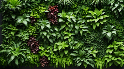 A wall covered in green plants and flowers