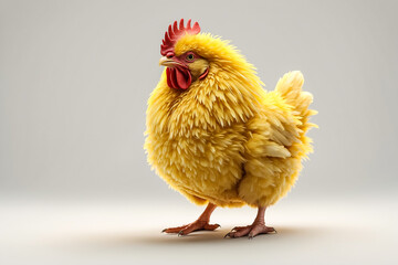 Fluffy yellow fatty chicken on a white background