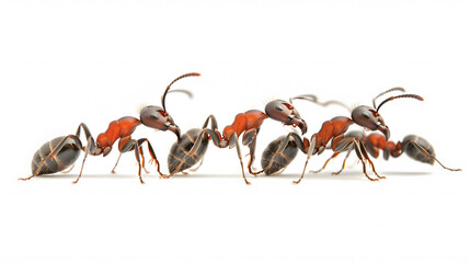 Fototapeta premium A group of black and brown ants are standing in a line