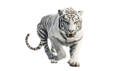 Strong white tiger walking, isolated on transparent background