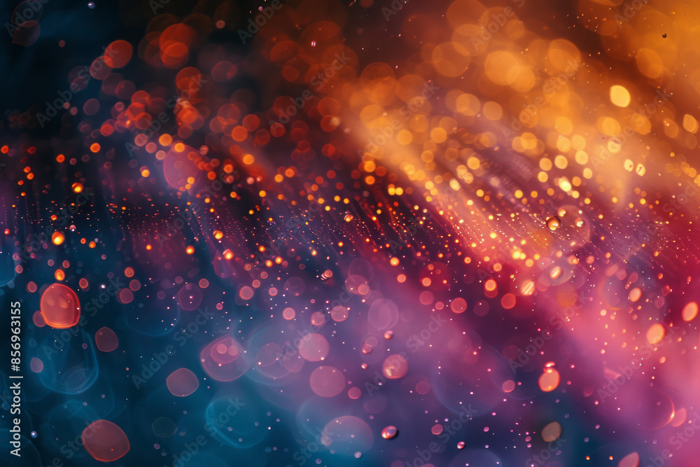 Poster a close-up exploration of shimmering particles in a vibrant abstract universe,