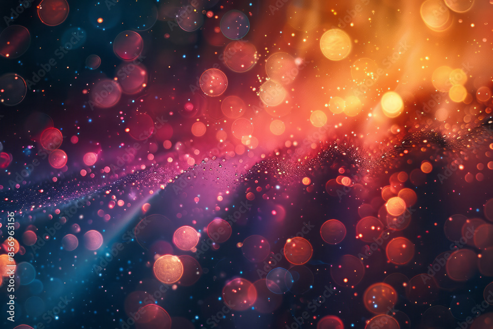 Poster shimmering particles in a colorful abstract universe, viewed up close,
