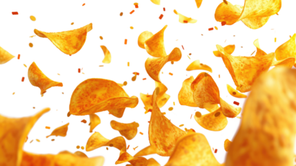 Falling natural potato chips isolated on transparent background