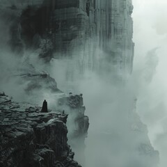 A scene with shrouded in mist, leaving large patches of blank space in the background.