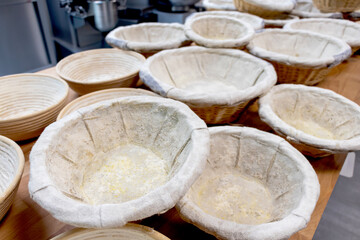 image of Banetton Basket for sourdough France bread after used make from bamboo and tissue. 