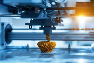 A 3D printer meticulously constructs a yellow object with a complex, lattice-like design. Generative AI
