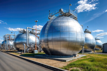 Large spherical pressure vessels storing natural gas under pressure