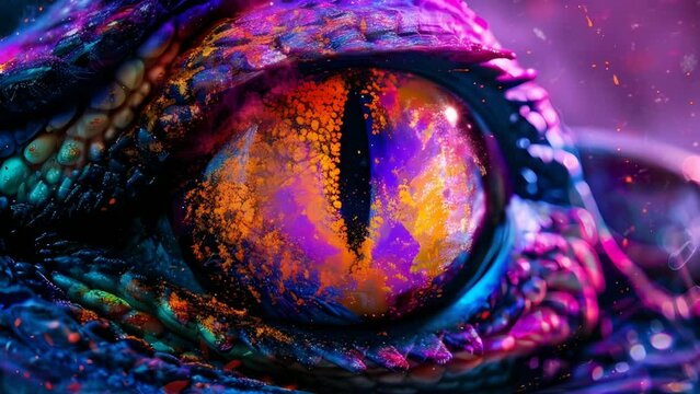 Fantasy crocodile eye with neon color art illustration