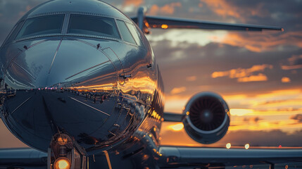 Luxury corporate jet parked on tarmac