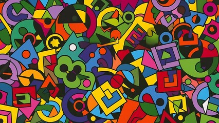 Naklejka premium Colorful wallpaper image depicting diferent colorful shapes