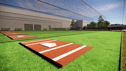 Obraz premium 3D rendering illustration of outdoor batting cages for baseball and softball