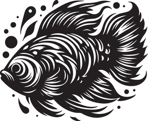 Fototapeta premium Elegant Betta Fish Silhouette Vector | Detailed Black and White Fighting Fish Illustration for Logo, Tattoo, and Design Use
