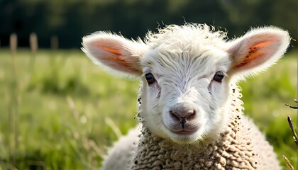 Obraz premium White lamb in field, Ai Generated