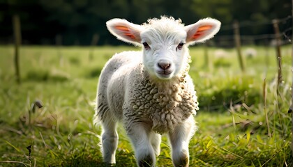 Fototapeta premium White lamb in field, Ai Generated